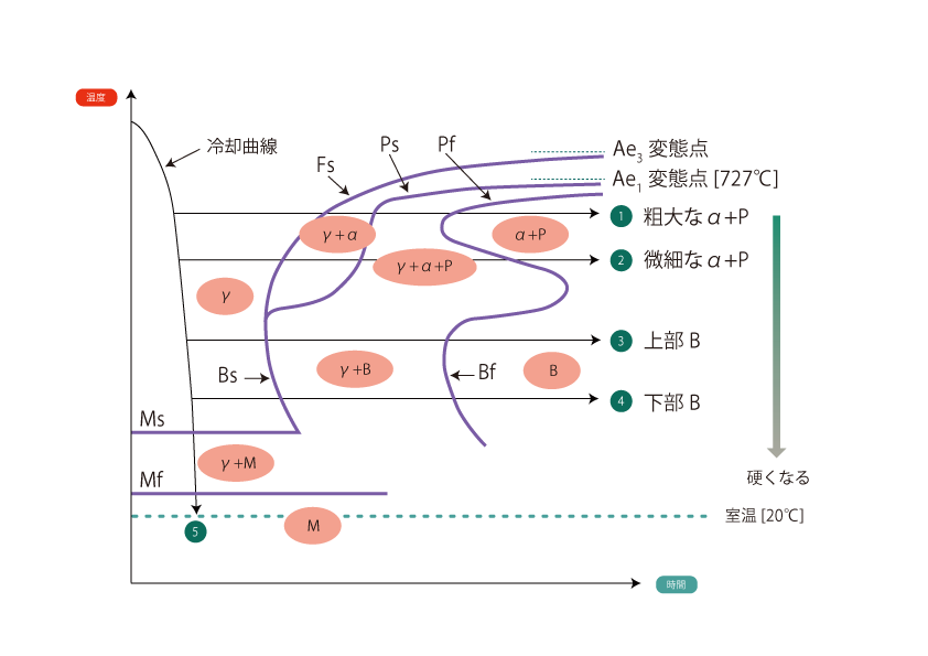 等温変態曲線の模式図